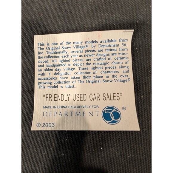 Dept 56 Original Snow Village”Friendly Used Car Sales” W/ Light & Box Retired - Picture 10 of 11